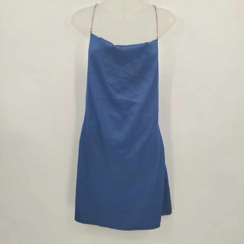 ◇◇ Romwe Navy Blue Satin Open Back Mini Dress Size Small